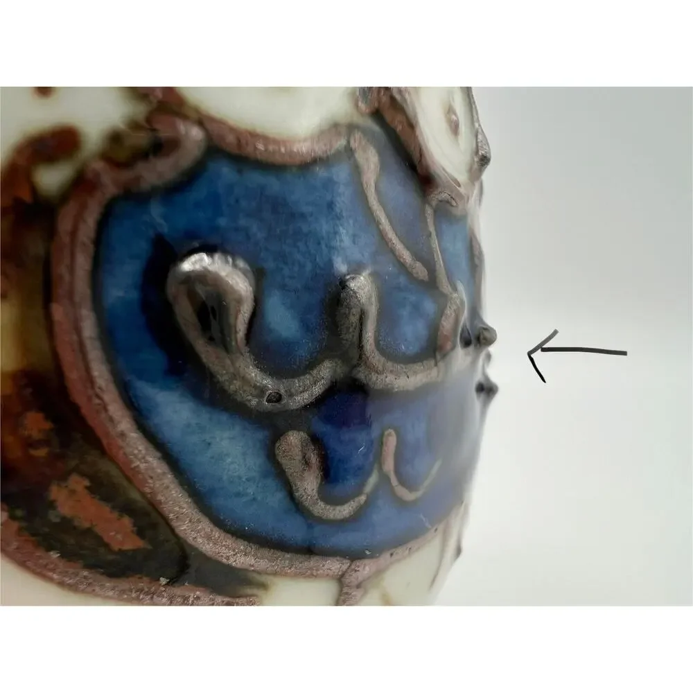 Glazed Pottery 4 oz. Owl Teacups Sake Cups Blue Brown & White Set of 2